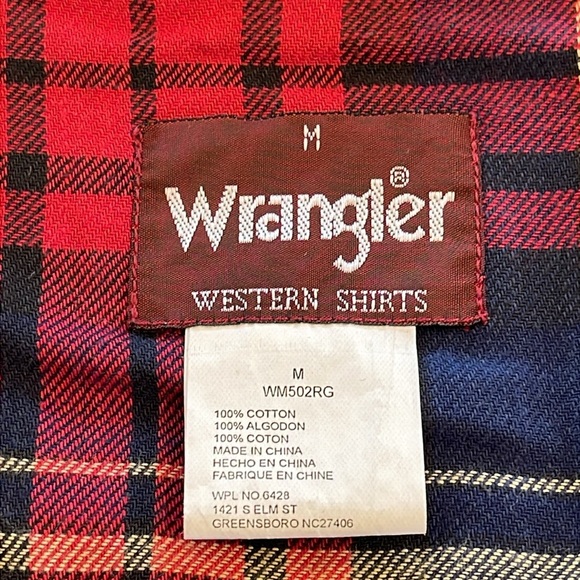 Wrangler Red Plaid Flannel Western Shirt - Men’s Size M - Picture 5 of 8